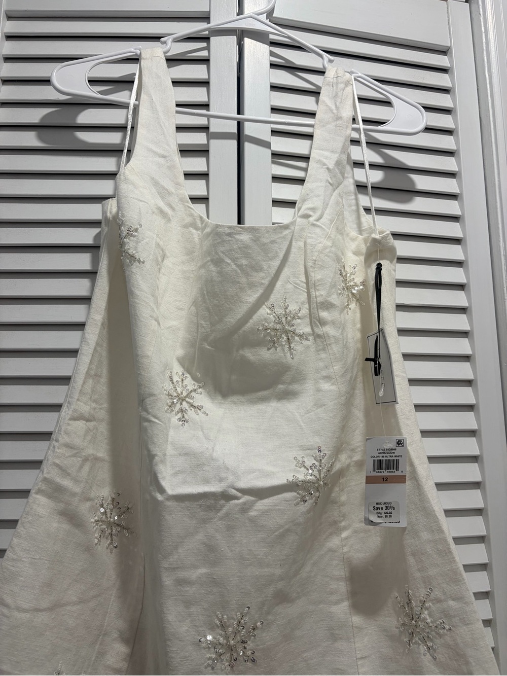 STATE White Sleeveless Linen Mini Dress with Gold Embroidery - Picture 3 of 7